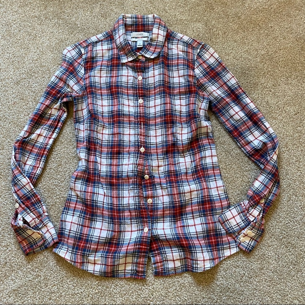 J. Crew red Christmas buttondown blouse plaid size XS